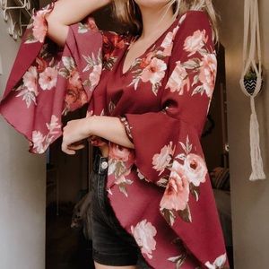 burgundy floral blouse